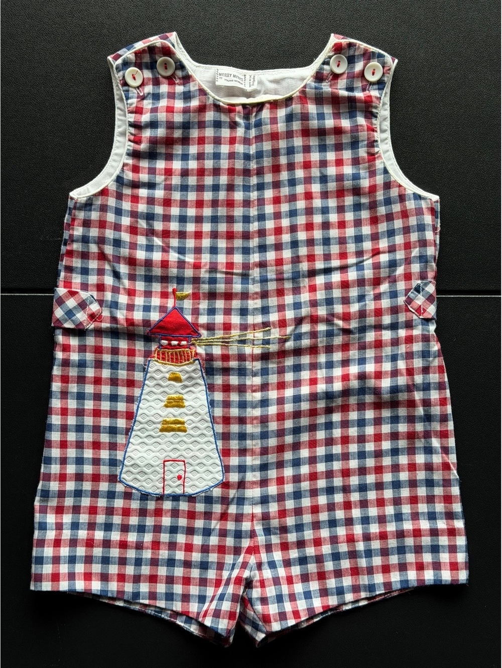 Vintage Merry Mites Young World 3T Romper Lighthouse Gingham Jon Jon Nautical